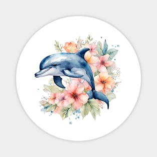 Dolphin with Tropical Flowers Magnet